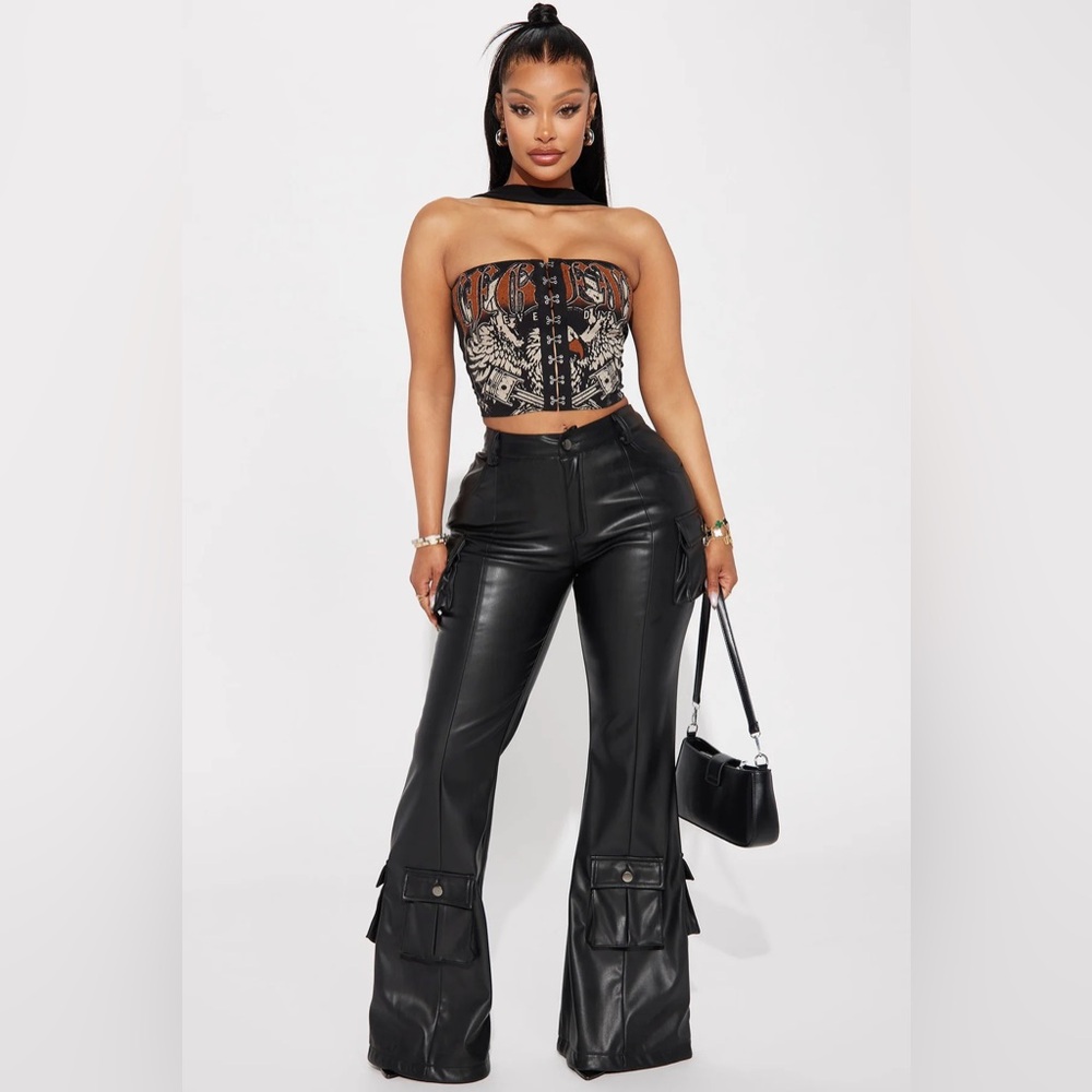 FashionNova Toxic Girlfriend Faux Leather Flare Pant